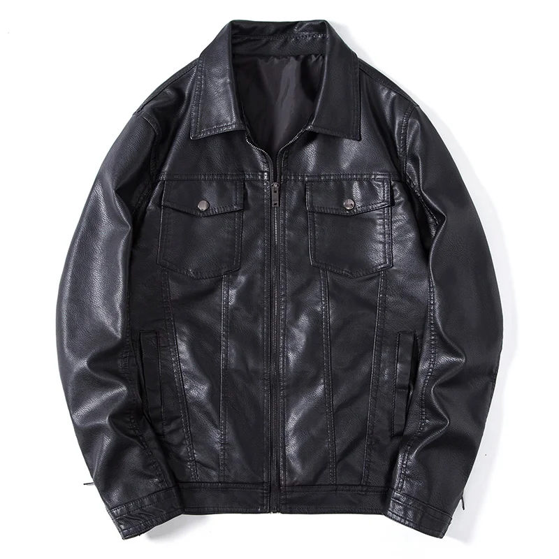 

Slim Fit Motorcycle Jaet Collared Leather Coat for Teens Men Busin Sle PU Material Regular Length Online Exclusive