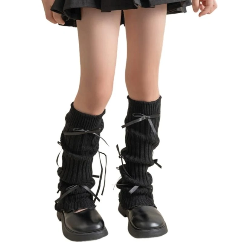 

J15U Детские гетры трендовые вязаные носки Штабелируемые чулки с красивым бантом для нарядов и вечеринок по случаю дня рождения