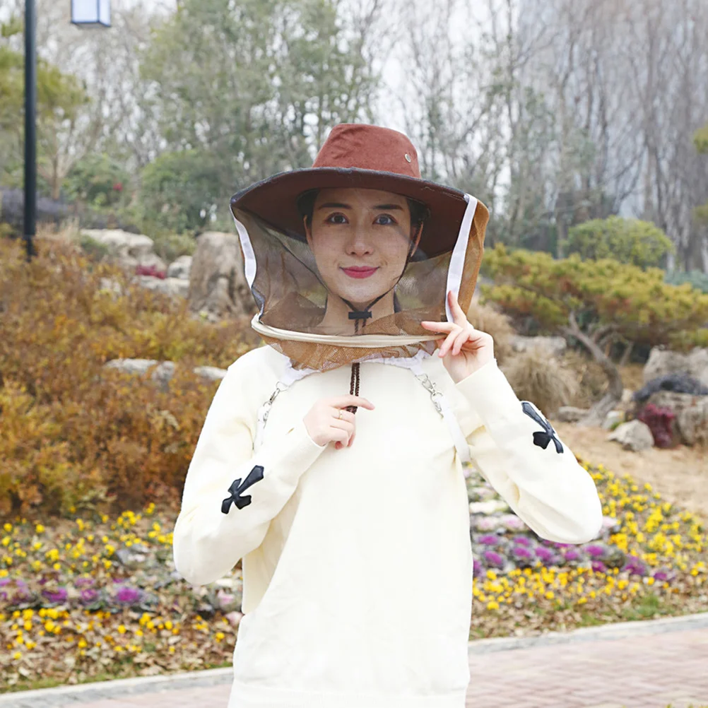 

3Pcs Anti-Bee Hat Beekeeping Veil Set Zipper Neck Rope Protective Face Neck Cover Gloves Garden Hiking Hat -Face Protector