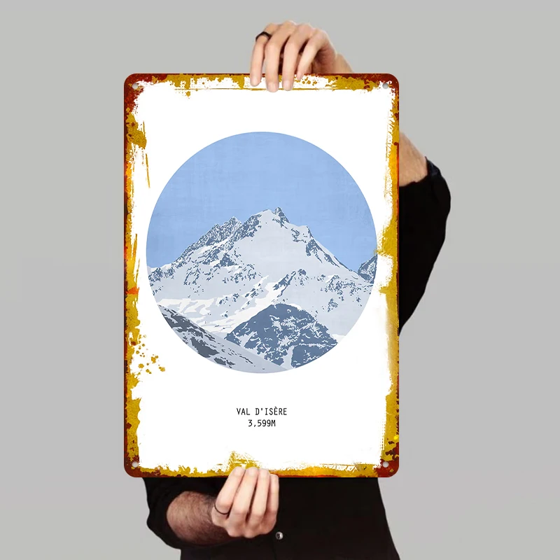 Val d'Isere Mountain 3599M Snowy Peak Metal Wall Art Home Decor Alpine Landscape Scenery Gift