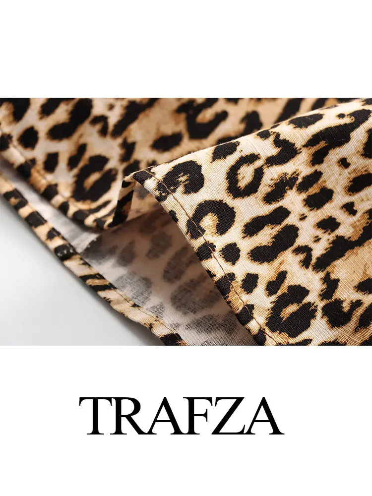 TRAFZA Leopard Print Pant For Women Vintage Casual Straight Pants Side Zipper Fly Trousers 2024 Female Fashion Streetwear Pant