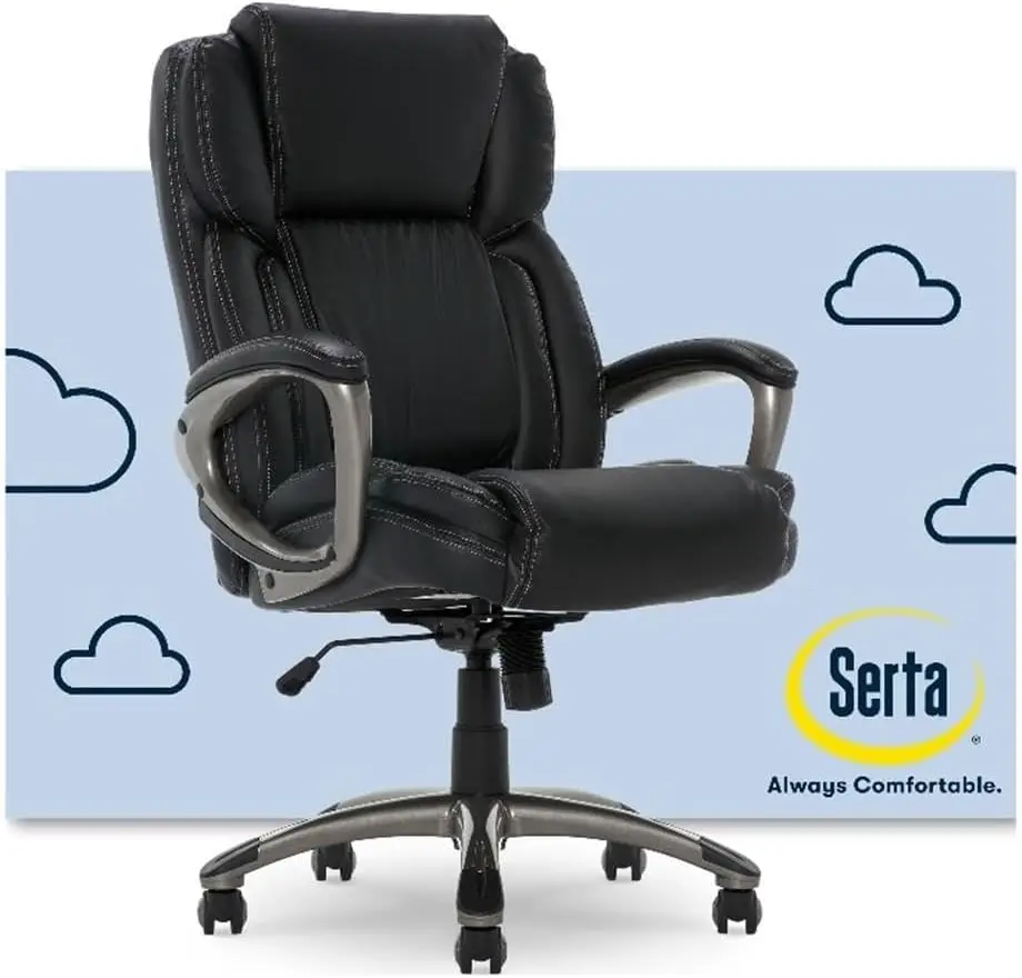 Serta Garret Executive Office Chair, Ergonomic Mid-Back With Lumbar Support, Semi-Plush Cushion And Body Pillows, Padded