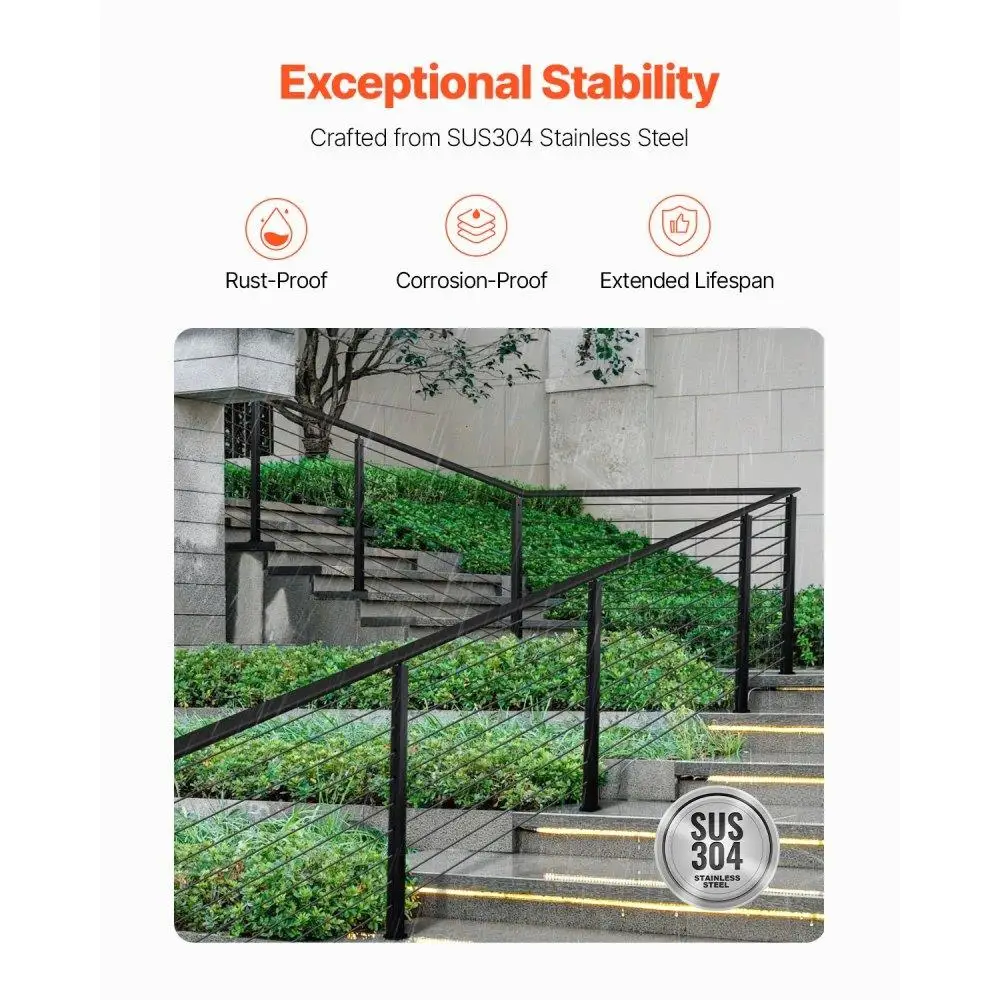 Stainless Steel 36 Inch Stair Railing Post with Pre-Drilled Holes for Cable  System Black Curved Bracket 1 Pack