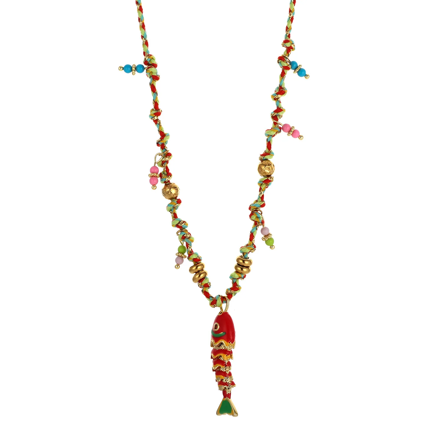 2025 New Necklace Summer Colorful Fish Trendy Metal Jewelry Handmade Colored Rope Choker Women Accessories Gift