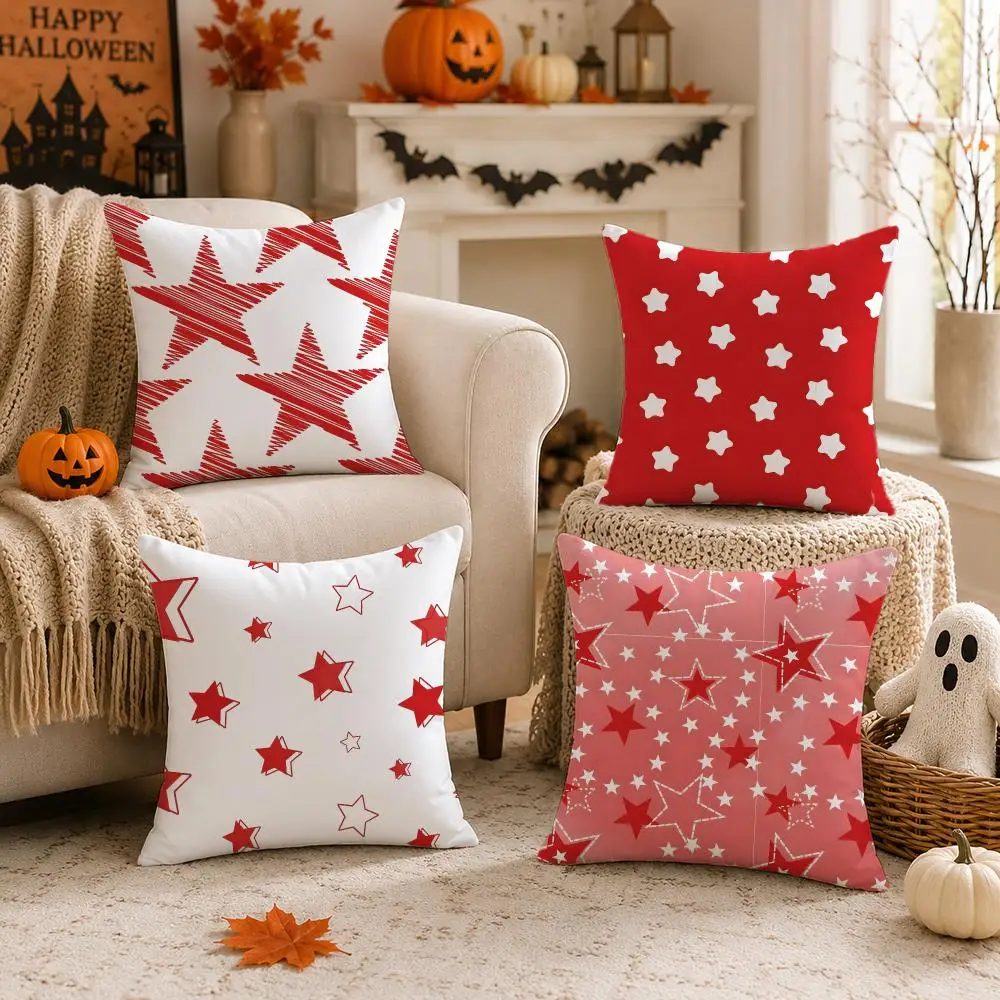 Red Five-Pointed Star Cushion Cover Halloween decoration trick or treat cushion cover, ghost, pumpkin head, bat decoration