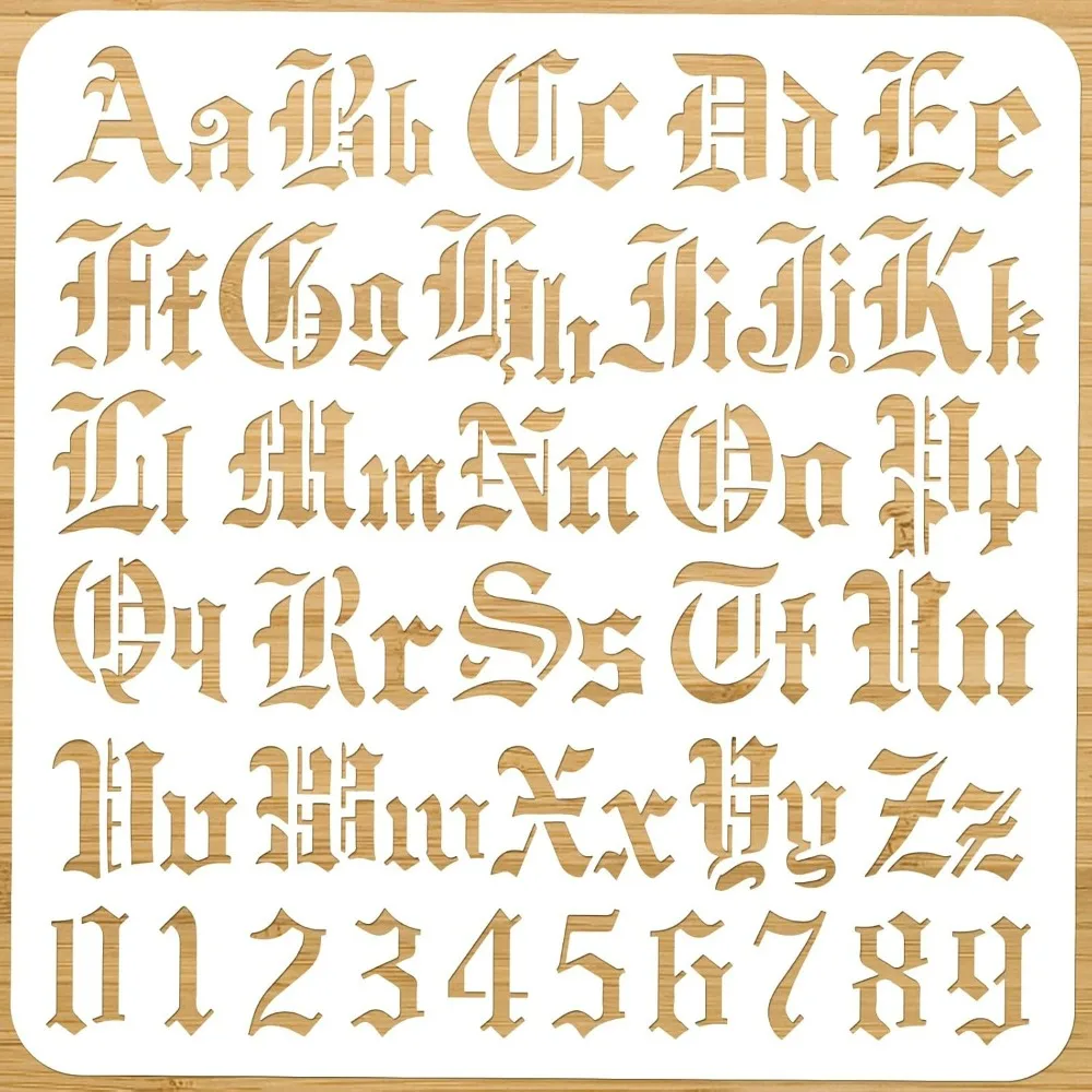 Gothic A to Z Alphabet Numbers Stencil, 11.81x11.81 Hollow Out Drawing Painting Template Reusable DIY Art and Craft Stencils