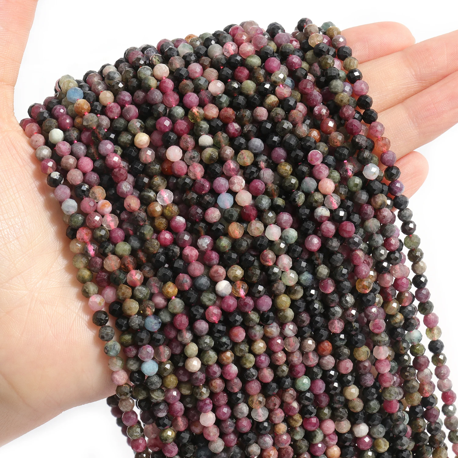 2/3/4mm AA Faceted Natural Stone Tourmaline Beads Colorful Tiny Beads For Jewelry Making DIY Necklace Bracelets Accessories 15''