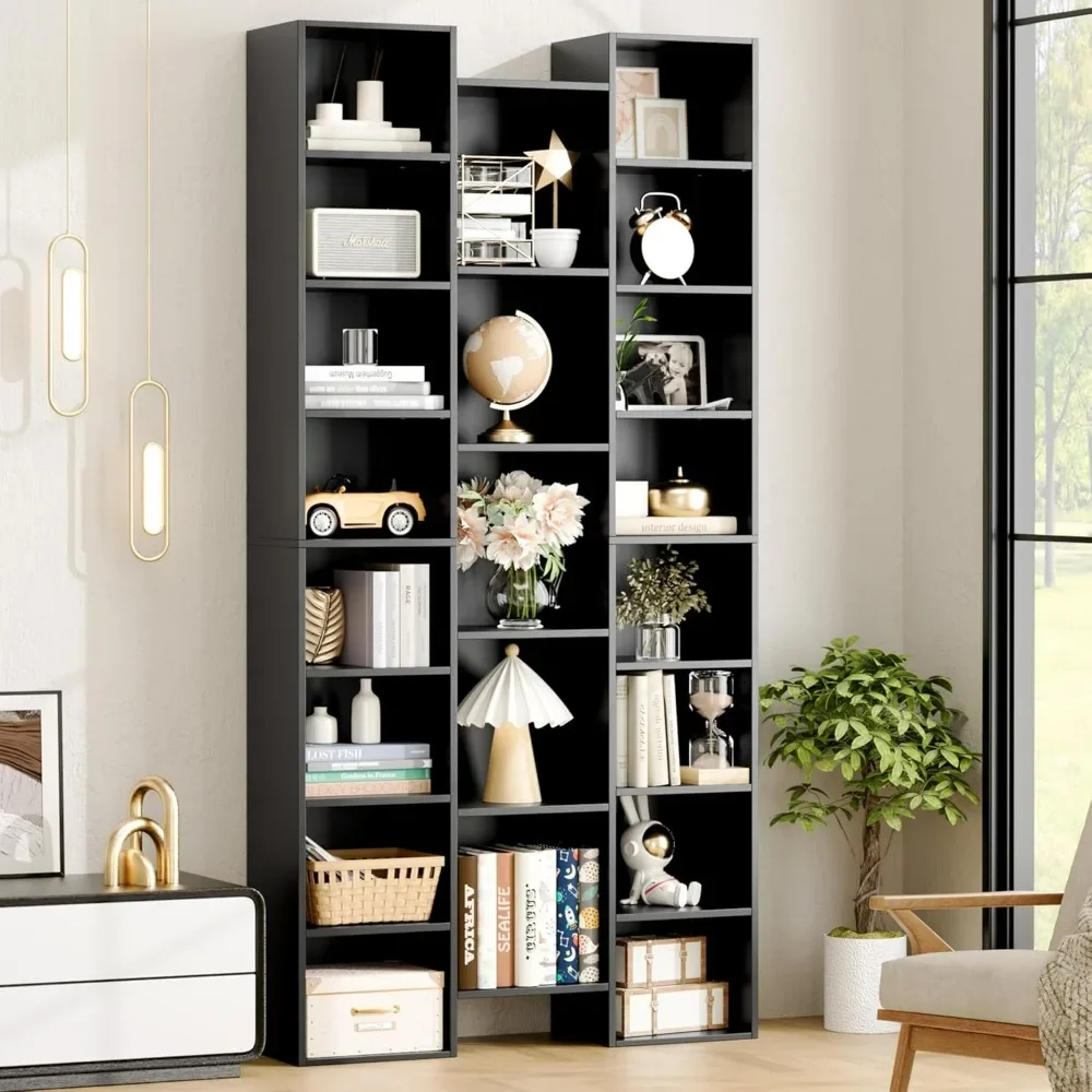 Triple Wide Media Storage Tower Rack,  Bookshelf Bookshelf with Adjustable Shelves, Large Storage Tower Rack