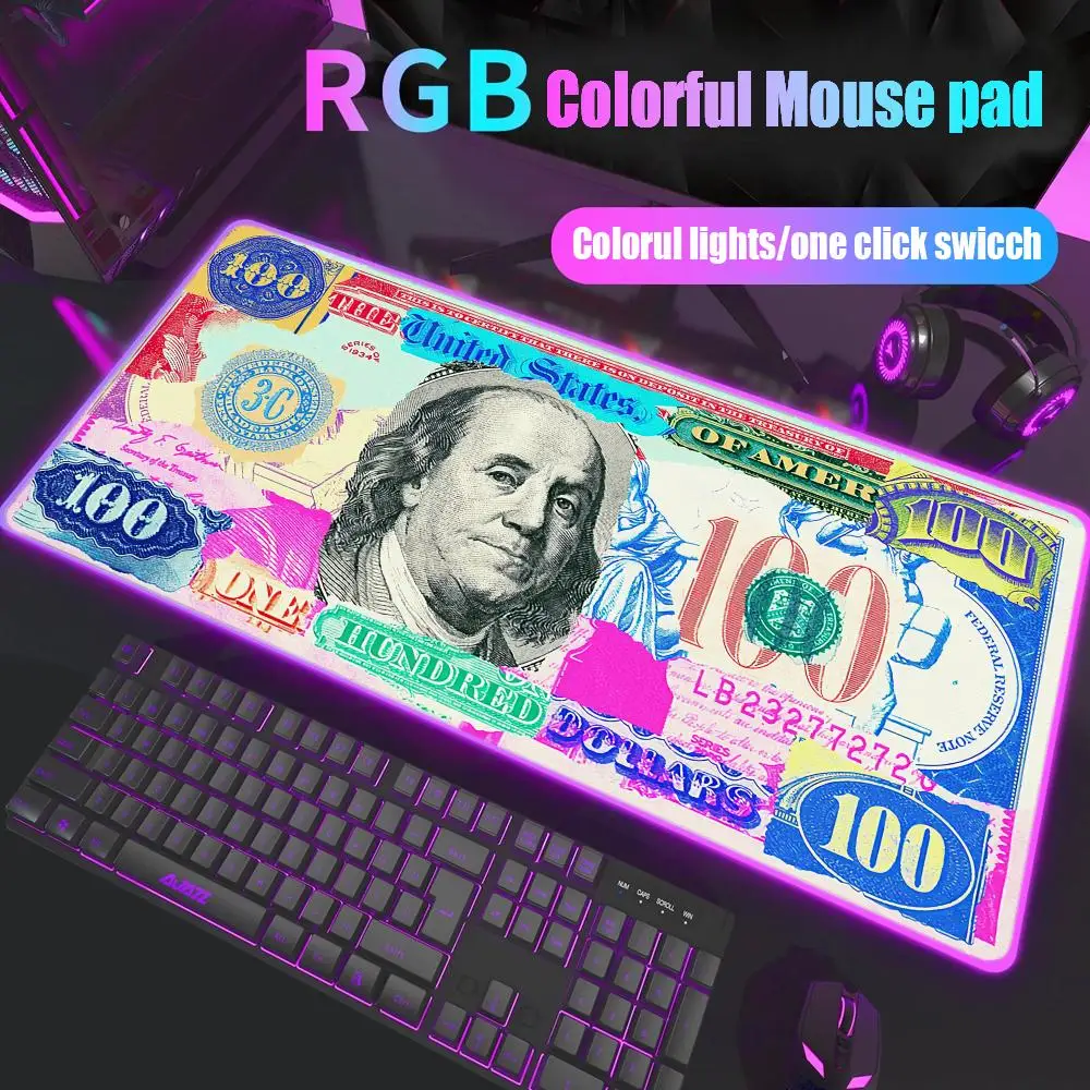 

Dollar Printed Mouse Pad Gamer Rgb Desk Mat Back Light Led Mousepad Setup Gaming Accessories Deskmat Big Mousepepad Backlight