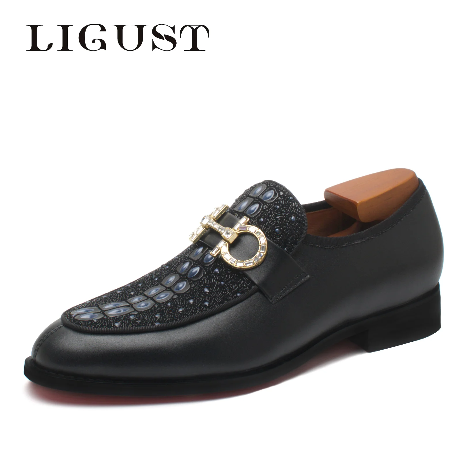 

LIGUST Men Genuine Leather Shoes Wedding Bride For Formal Party Dress OEM Italian Men Shoe Large Size Casual Soft Casual Loafers