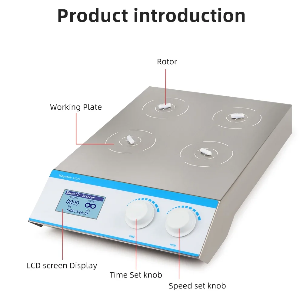 Magnetic Stirrer Stainless Steel Laboratory Magnetic Stirrer Low Speed 4 Position Magnetic Stirrer With LCD Display