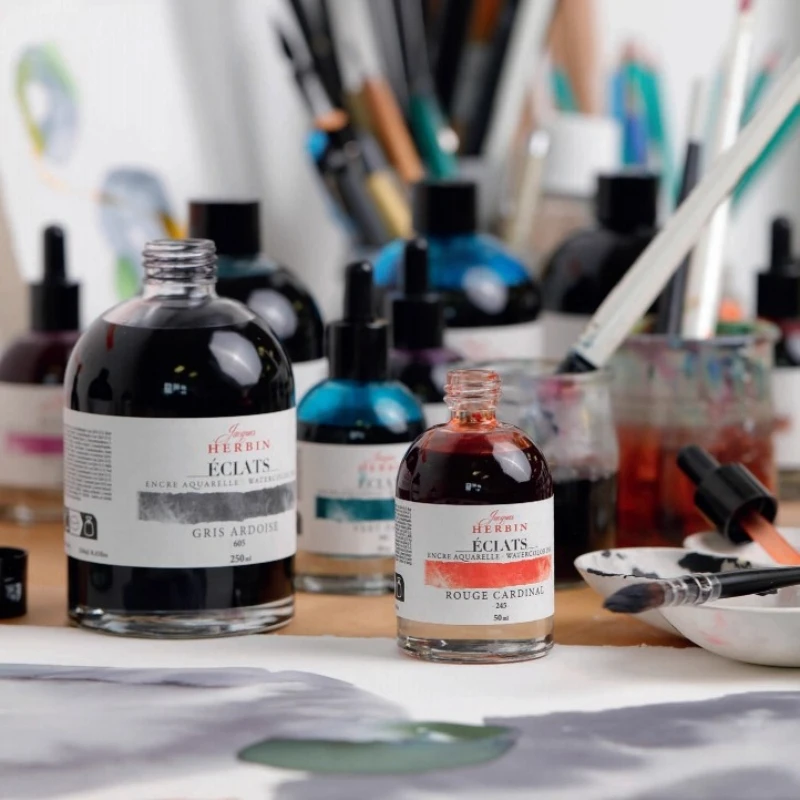 

50 мл французские импортные чернила для рисования стеклянных бутылок с высокой концентрацией, прозрачные жидкие акварельные краски для письма, светлые цветные чернила