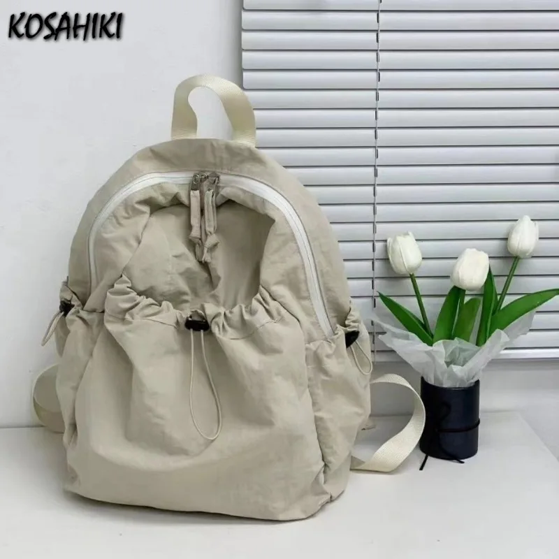 

High-capacity Korean Casual Y2k Rucksack Men Women Students Streetwear Travel Backpacks Solid All Match Preppy Grunge Schoolbags