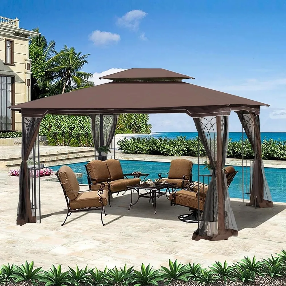 13x10 Outdoor Patio Gazebo Canopy Tent with Ventilated Double Roof and Mosquito net(Detachable Mesh Screen On All Sides),