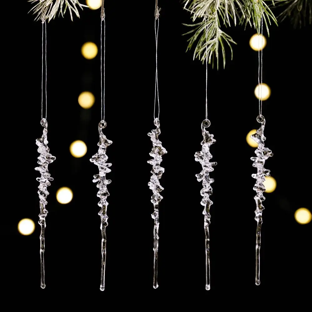 

5Pcs Acrylic Christmas Ice Pendants Transparent Simulated Icicle Hanging Decor with Hanging Rope Christmas Icicle Ornaments