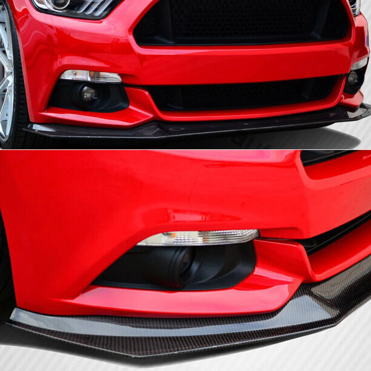 Fits 15-17 Ford Mustang GT500 Style Carbon Fiber Look Front Bumper Lip Spoiler