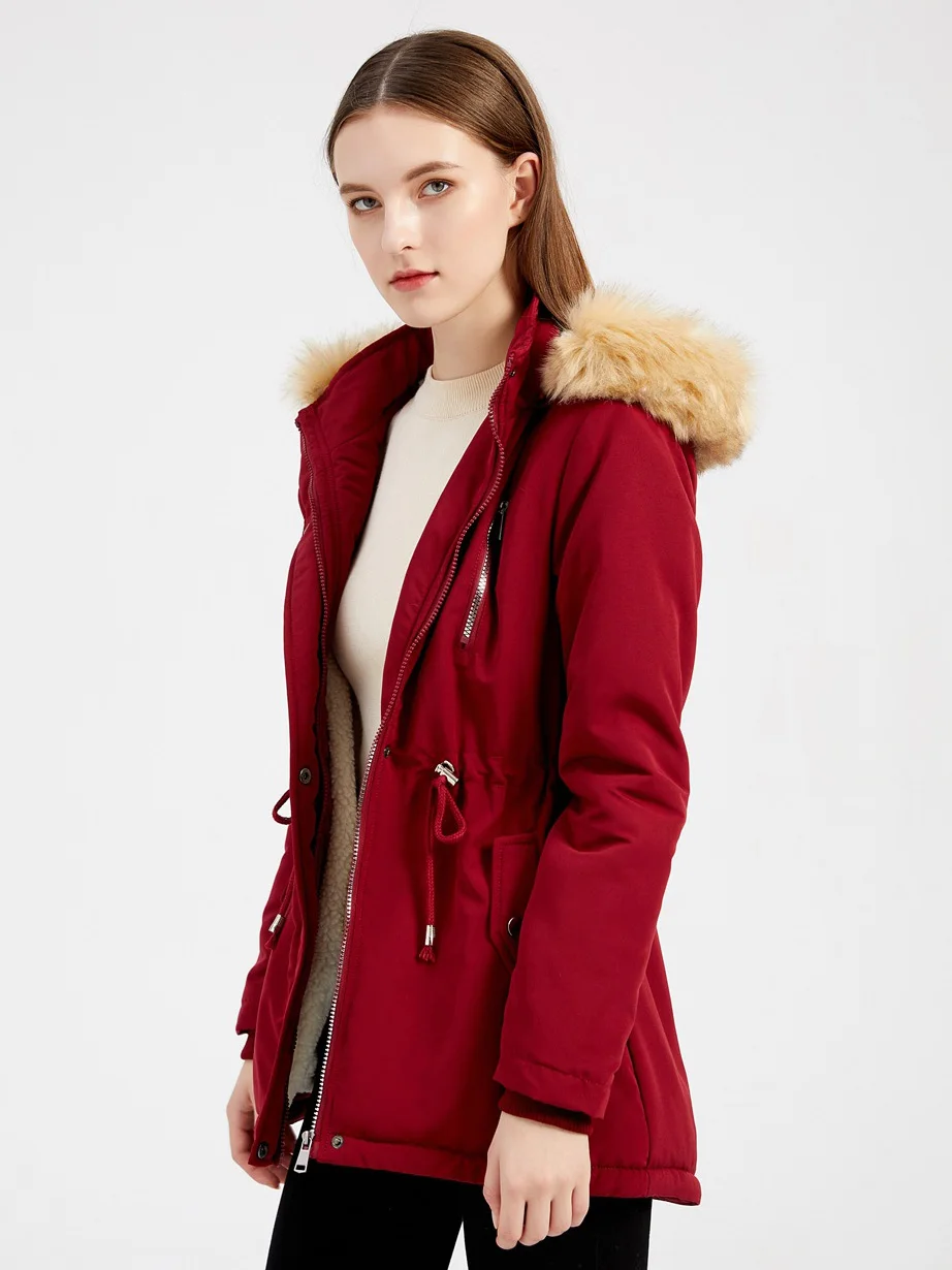 2022 New Women Autum Winter Thickened Lamb Fleece Loose Detachable Cap Drawstring Zipper Chic Jacket For Fashion