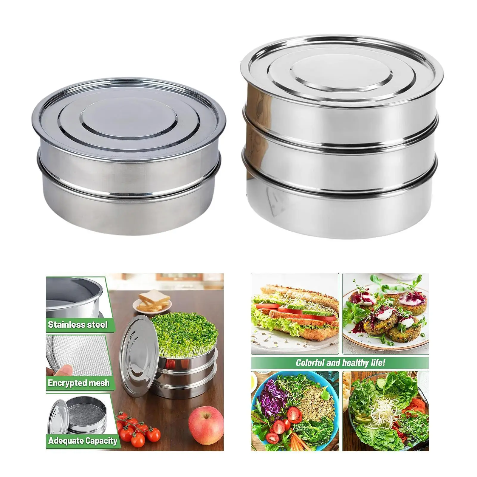 

Stainless Steel Sprouting Kit, Tray for Growing Greens, Stackable Design for