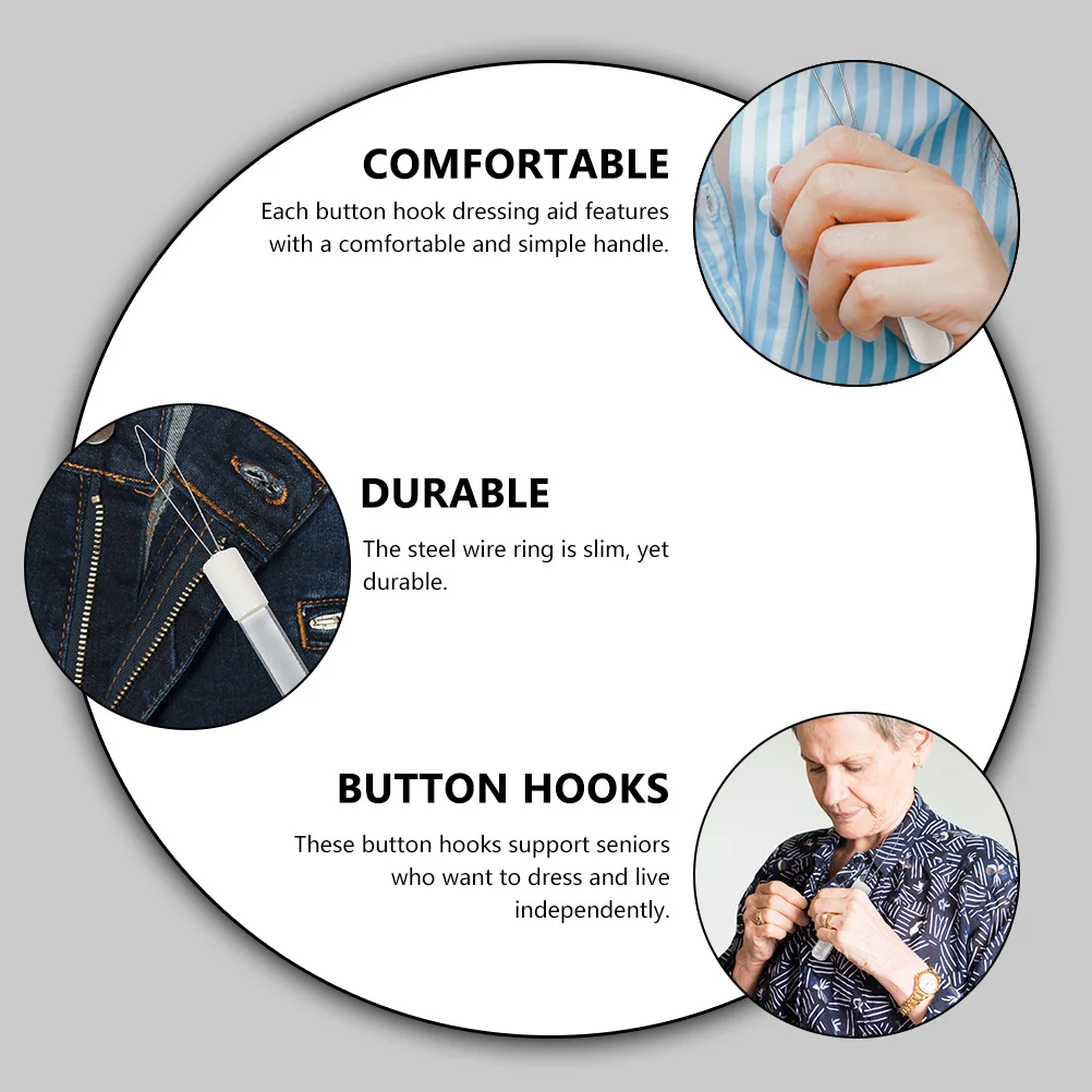 

2Pcs Button Hook Dressing Assistance Tools Comfortable Handle Durable Wire Ring Easy Buttoning Aid for Seniors Arthritis Care
