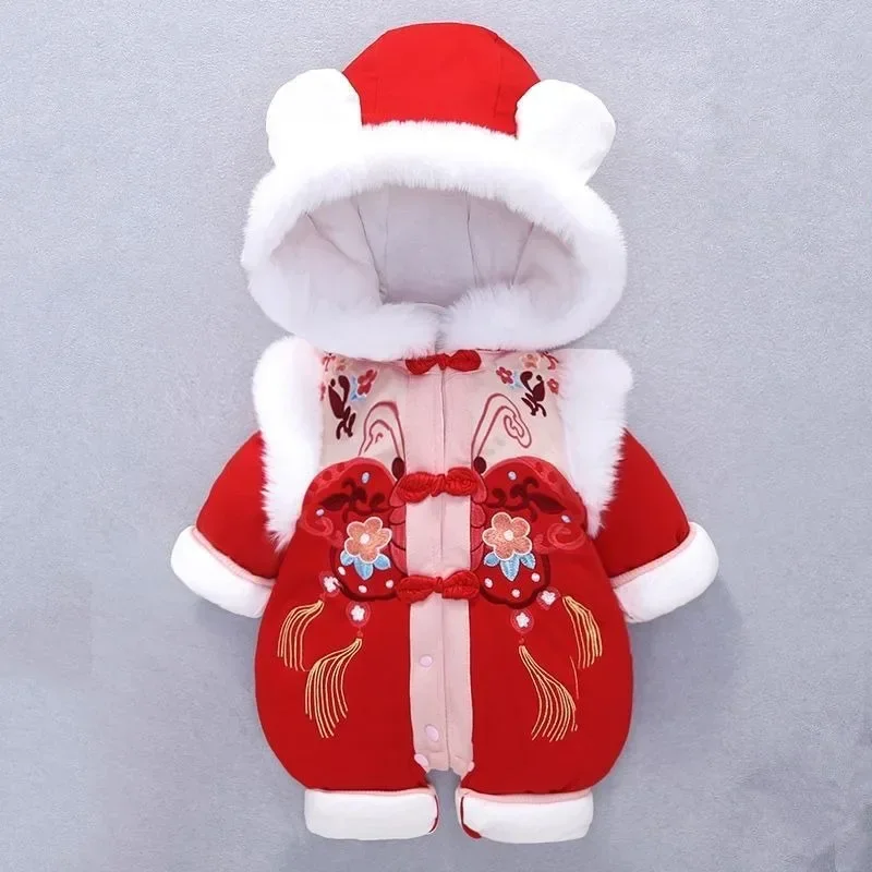 Baby Winter Onesie Baby Spring Festival Newborn Hooded Outing Clothes Super Cute Full Moon Ha Clothes New Year Clothes