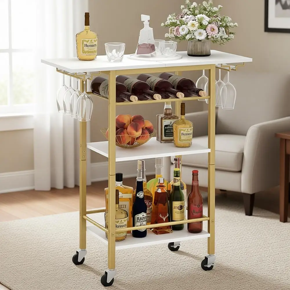 

4-Tier Rolling Beverage Cart with Wine Glass Holder for Kitchen, Dining, and Living Spaces