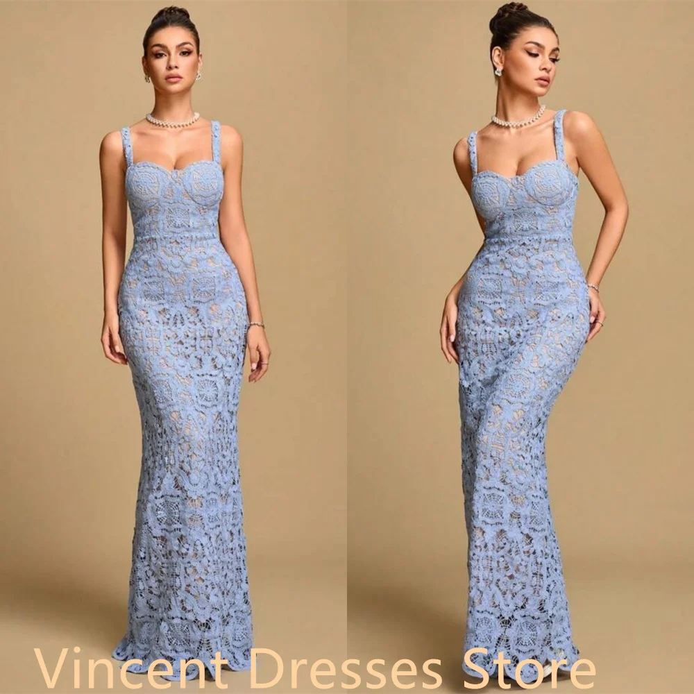 فستان جيرسي أزرق مخصص عالي الجودة لحفلات العودة للوطن رائع بدون حمالات أشرطة سباغيتي حورية البحر بسحاب خلفي رداء السهرة