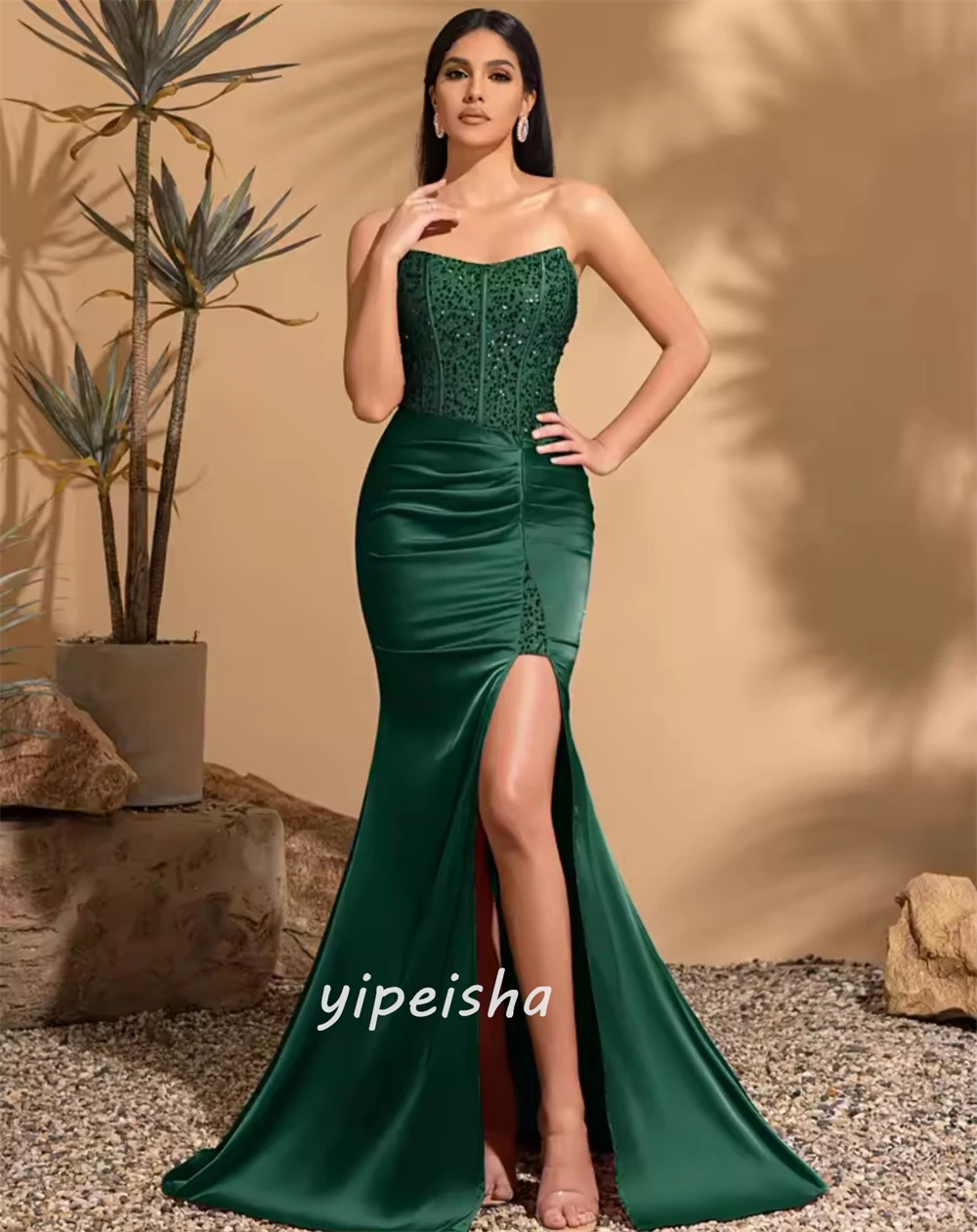 Индивидуальные современные стильные элегантные шармезные расшитые блестками и бисером Русалка без бретелек Длинные платья Вечерние платья Размеры в наличии Сексуальные