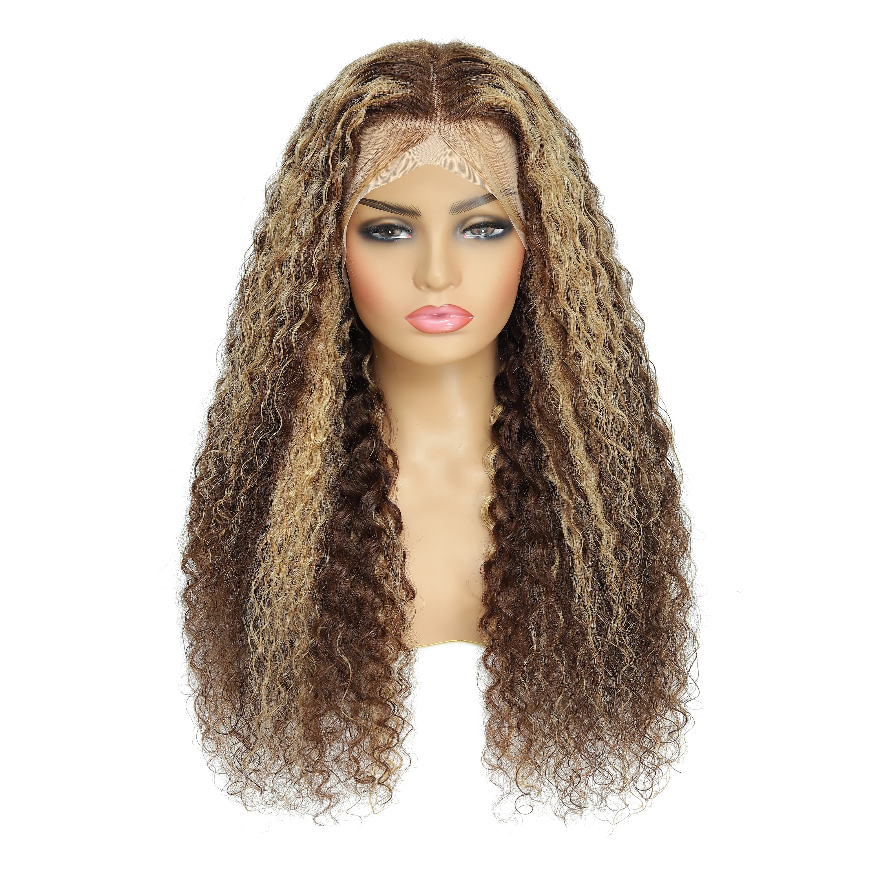 Resaltar peluca de encaje de onda profunda 13x6 cabello humano rubio miel color prearrancado rizado profundo 13x4 peluca de cabello humano frontal de encaje en venta