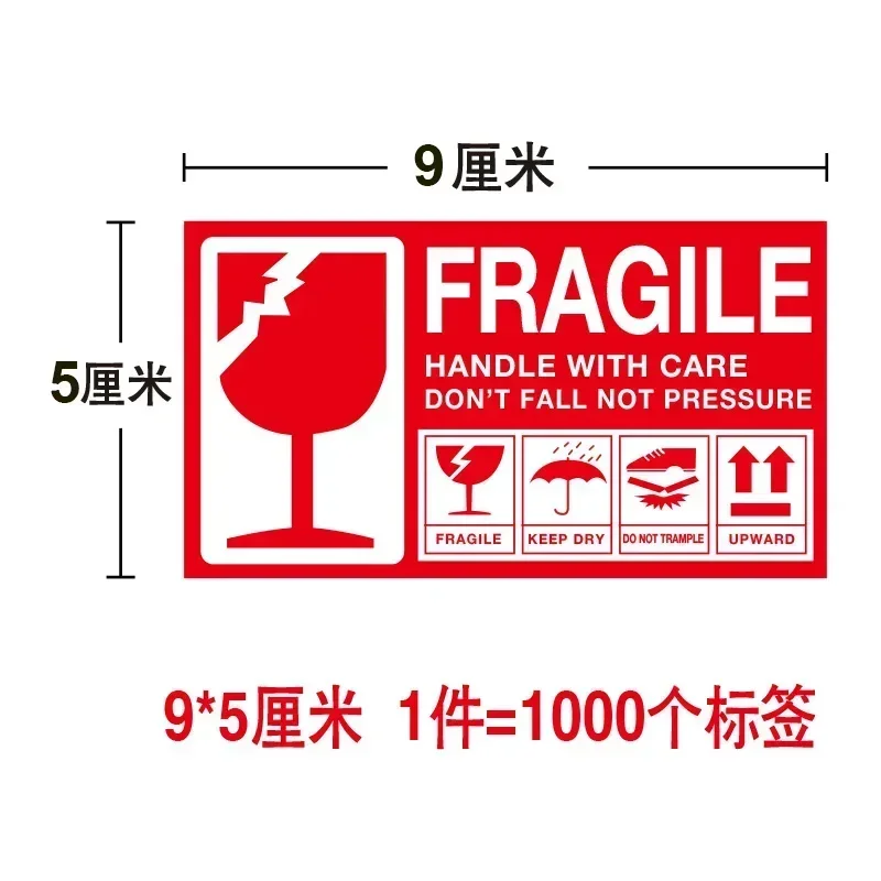 English Fragile Articles Up Marking Stickers Express Transportation Outer Packaging Warning Signs Autohesion Red Tag Paper