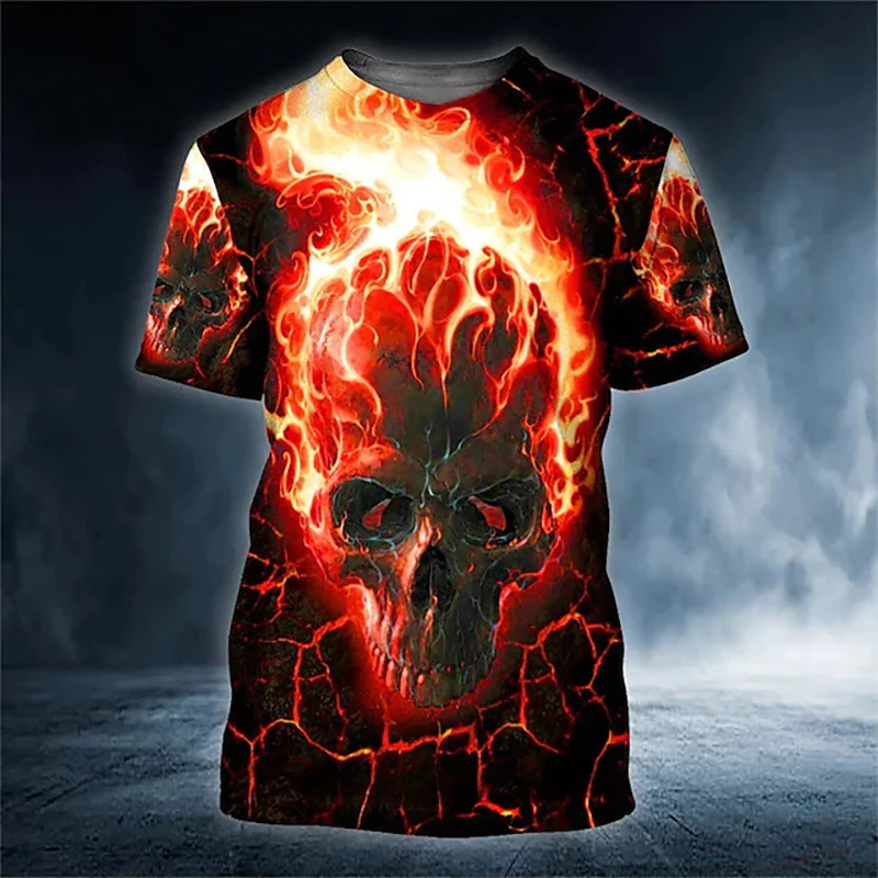 Fashion Flame Skull 3D Print T-Shirts Men Women O-Neck Short Sleeve T Shirt Casual Oversized Harajuku Y2k Tops Tees Kid Clothing