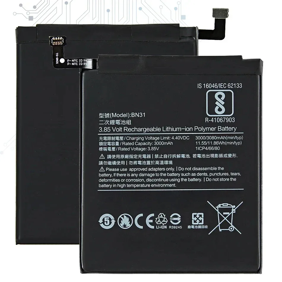 Replacement Battery for Xiaomi Mi 5X, Mi5X, A1, MiA1, for Redmi Note 5A, Y1 Lite, S2 Y2, Phone Batteries, 3080mAh