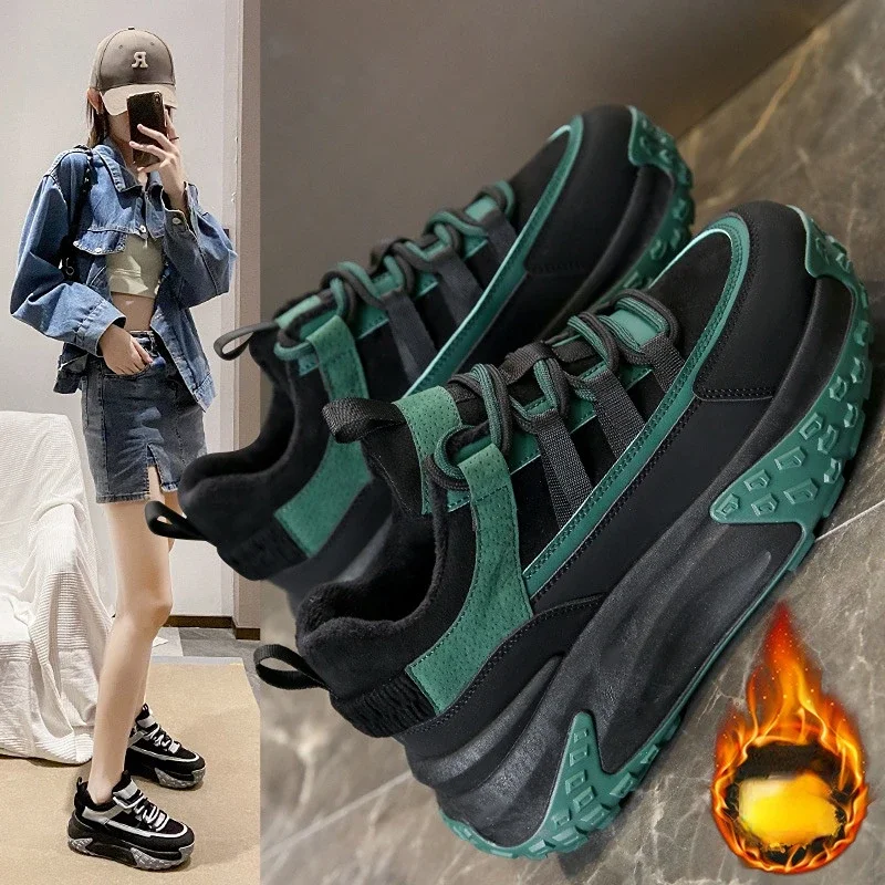 Woman Fashion Vulcanize Shoes Warm High Top Sneakers 2023 Autumn Platform Sneakers Mesh Ladies Footwear Casual Ladies Footwear