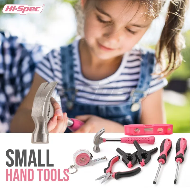 18pc Pink Kids Home DIY Tool Set Real Small-Sized Girls Household Tool Set Gift Hand Tools for Children with Tool Bag