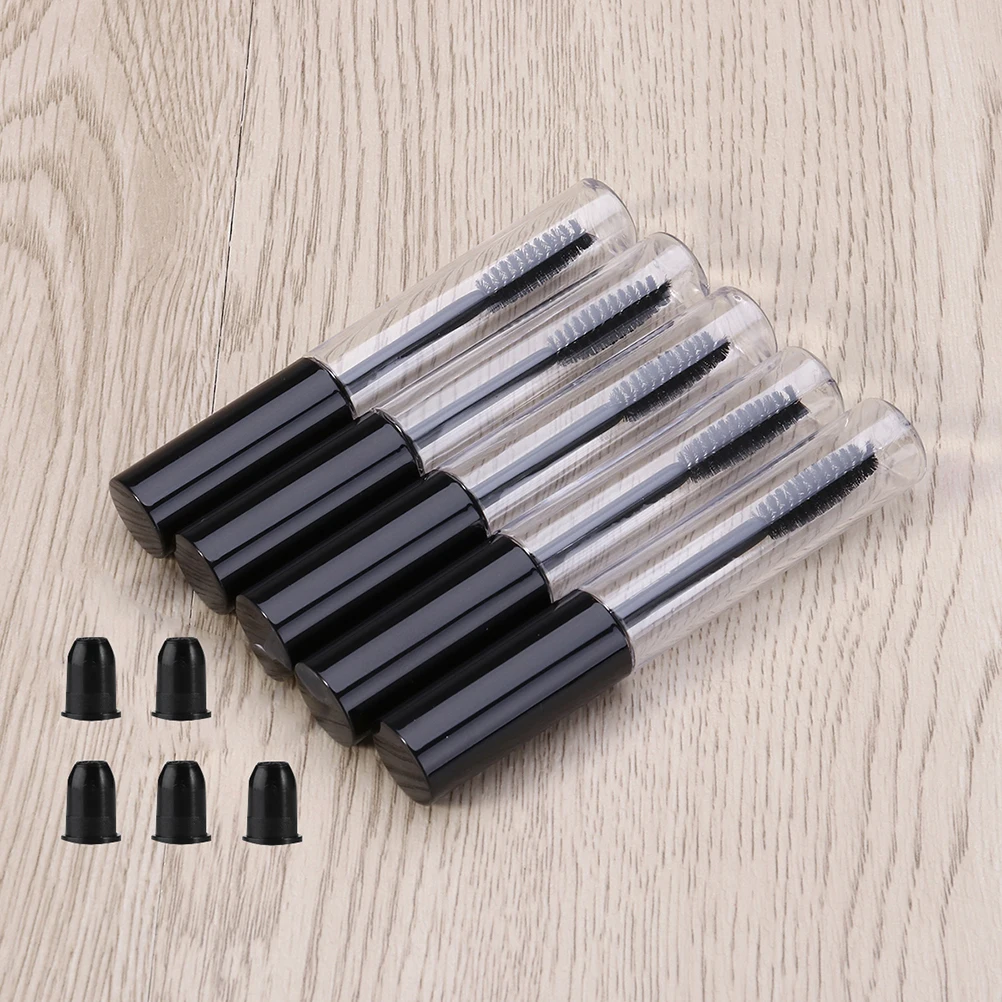 Tubo de garrafa vazia com escova, 6 peças, recipiente de tubo de rímel, creme de cílios, maquiagem portátil preta