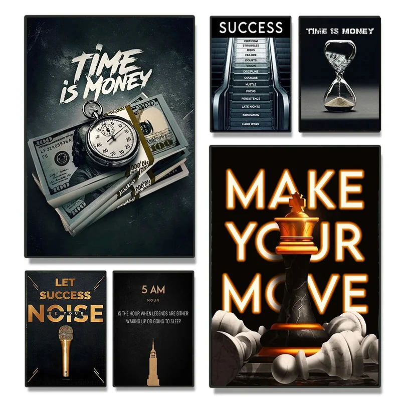 Time Is Money Motivational Quotes Success Steps Poster and Prints Canvas Painting Wall Art Pictures Room Home Decor Gift