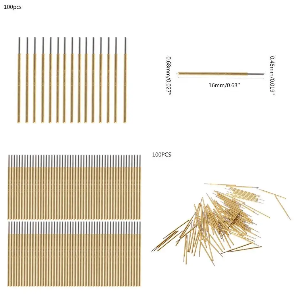 

R9UF 100 Pcs Spring Test Probe Pogo Pin P50-J1 Dia 0.68mm Length 16.35mm Test Pin