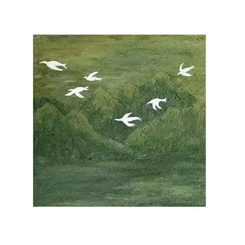 Hand painted oil green living room entrance decorative painting Qingshan flying bird quartz sand three-dimensional painting