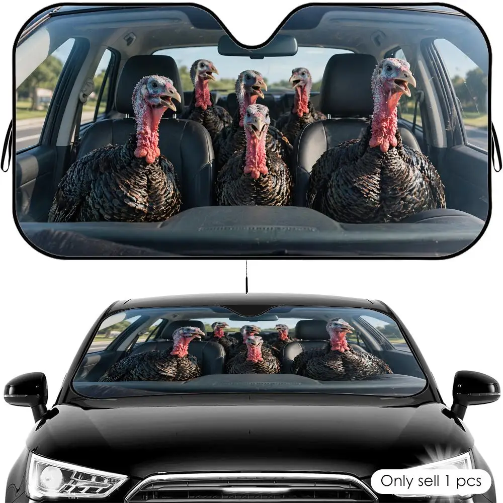 Animal Turkey Driving Sun Visor Foldable Universal Car Windshield Sun Shade UV Protection Heat Insulation Foldable Cover