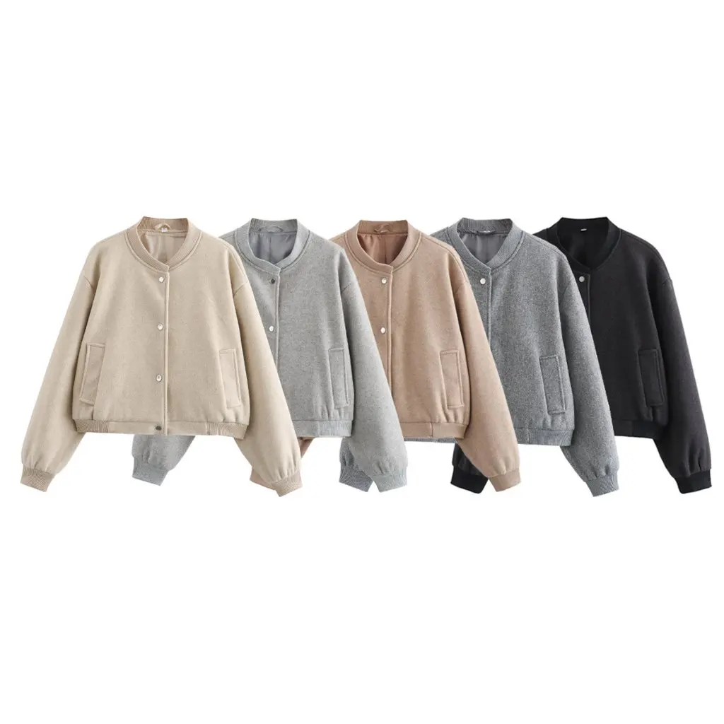 

Women's Casual Long Sleeve Short Bomber Jacket Soft American Fashion Autumn Winter New Wholesale Clothing