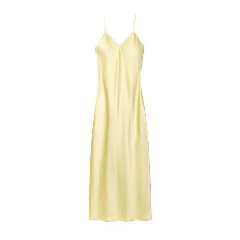 Vestido Midi de Seda Satin para Mulheres, Novo Estilo de Verão e Outono, Vestido Sem Alças, gável para o Trabalho, Sem Man...