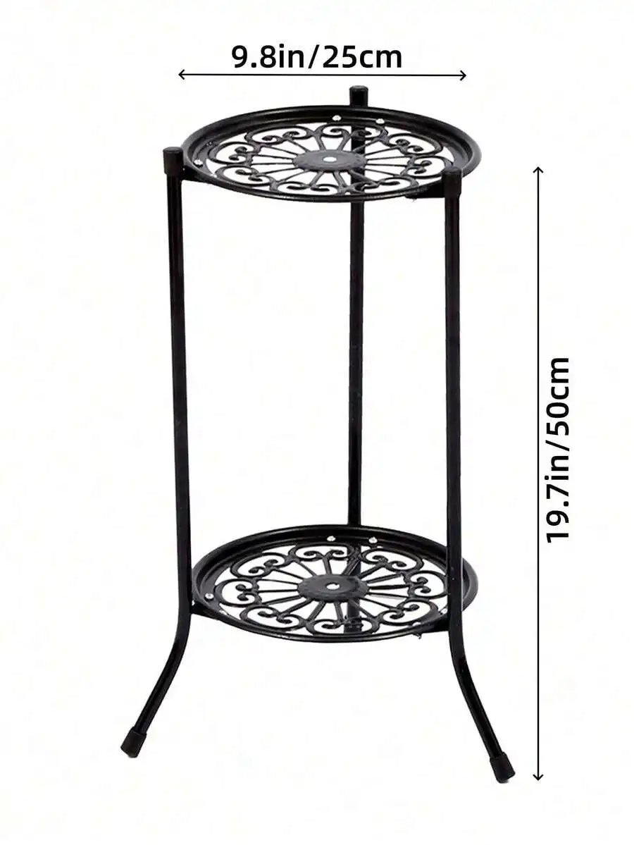 2-Tier European Style Metal Plant Stand – 20' Tall Heavy Duty Iron Flower Pot Rack For Indoor & Outdoor Living Room, Balcony, Pa