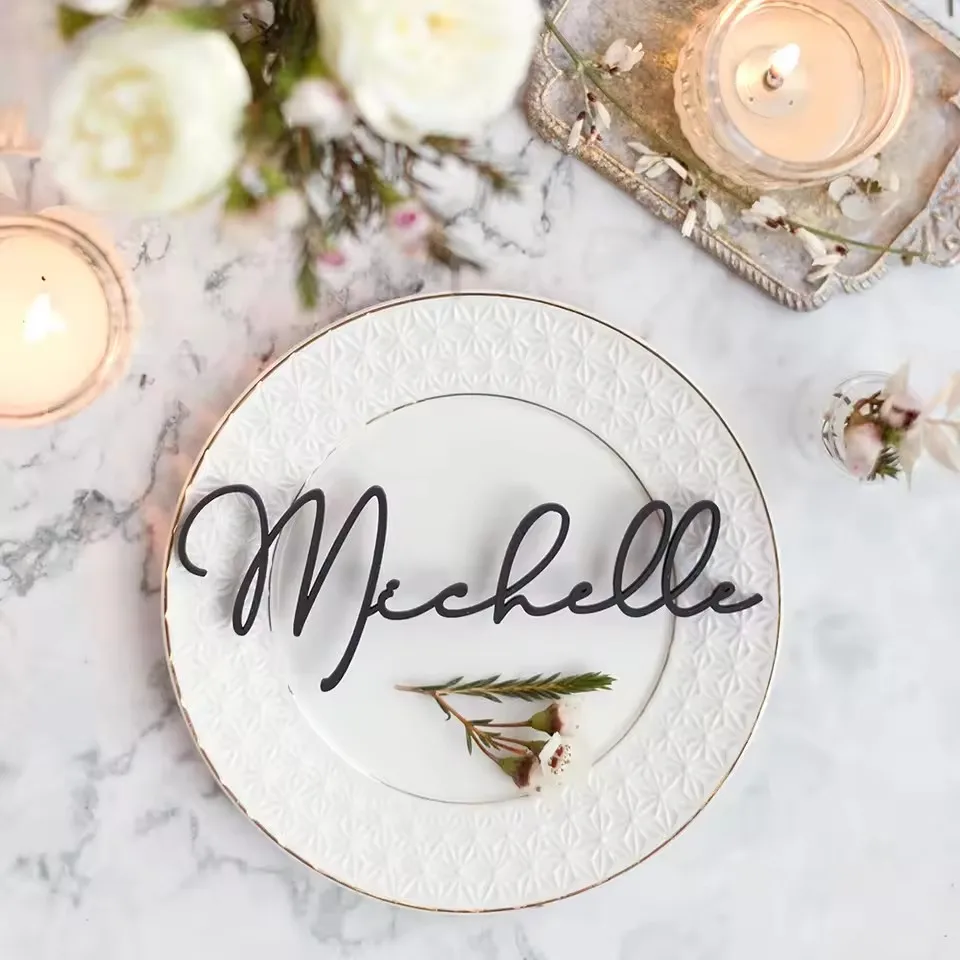Custom 1-60pcs Table Name Tags Wedding Wooden/Acrylic Place Setting Name Cards Party Decoration Laser Cut Name Sign
