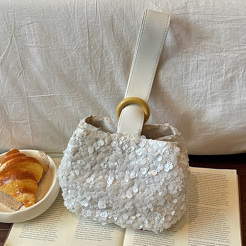 Pailletten-Handgelenktasche, glitzernde Handtasche, Damen-Clutch, einzigartige elegante Abendtasche für Partys, Hochzeiten, Bankette, Abendessen – Detail 7