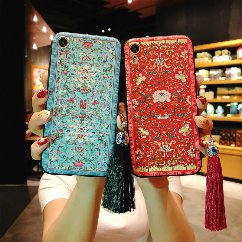 3D Relief Pattern Case for iPhone 16 15 14 13 12 Pro Max XS Max XR SE Shell Tassel Lanyard Soft Silicone Cover 16 Pro Max Fundas