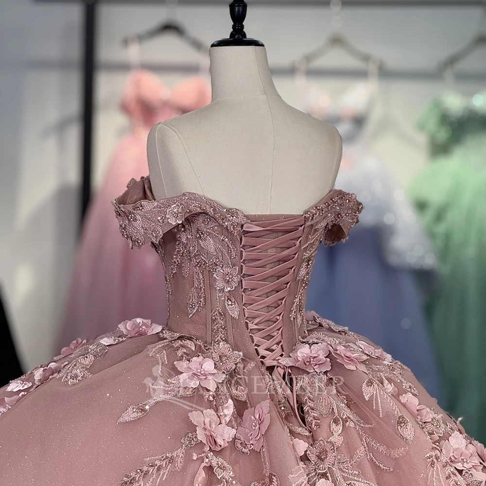 Abiti da principessa Quinceanera per ragazze con spalle scoperte Maniche ad aletta Perline Abiti per occasioni formali Appliques Vestido De 15 Personalizzato