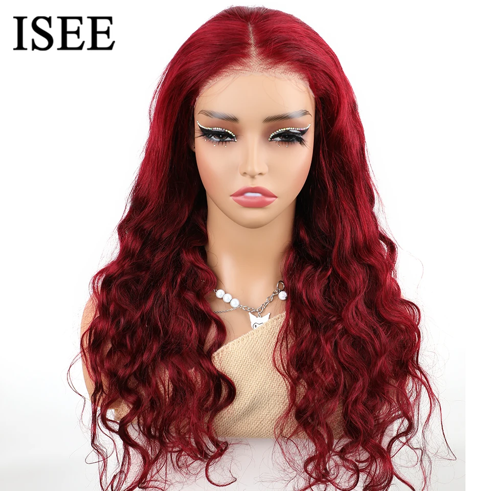 Wear Go Glueless Wig ISEE Malaysian Body Wave 99j Burgundy Colored Human Hair Wig 6x4 Lace Glueless Human Hair Wig Ready To Wear