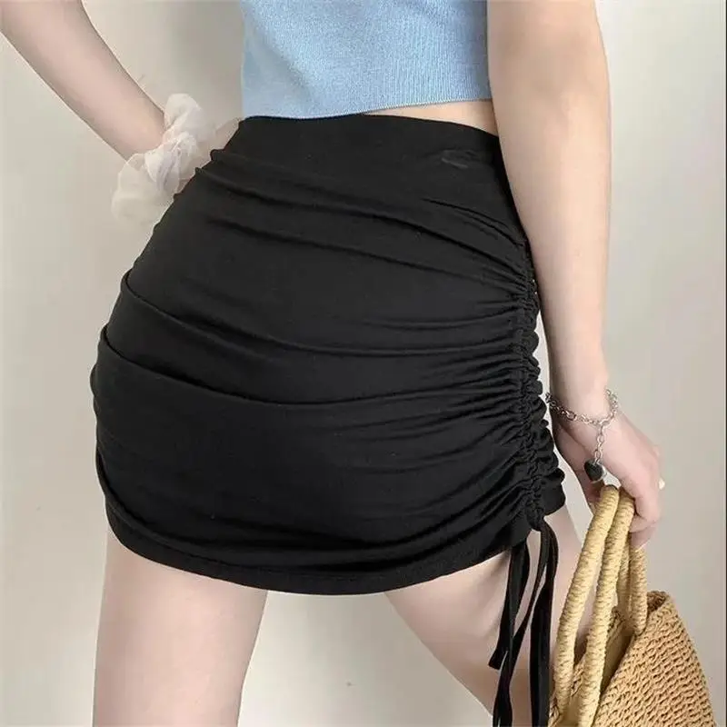 2022 Spring Summer High Waist Package Hip Skirt Women Soild Color Casual Drawstring Sexy Mini Skirt Female Clothing