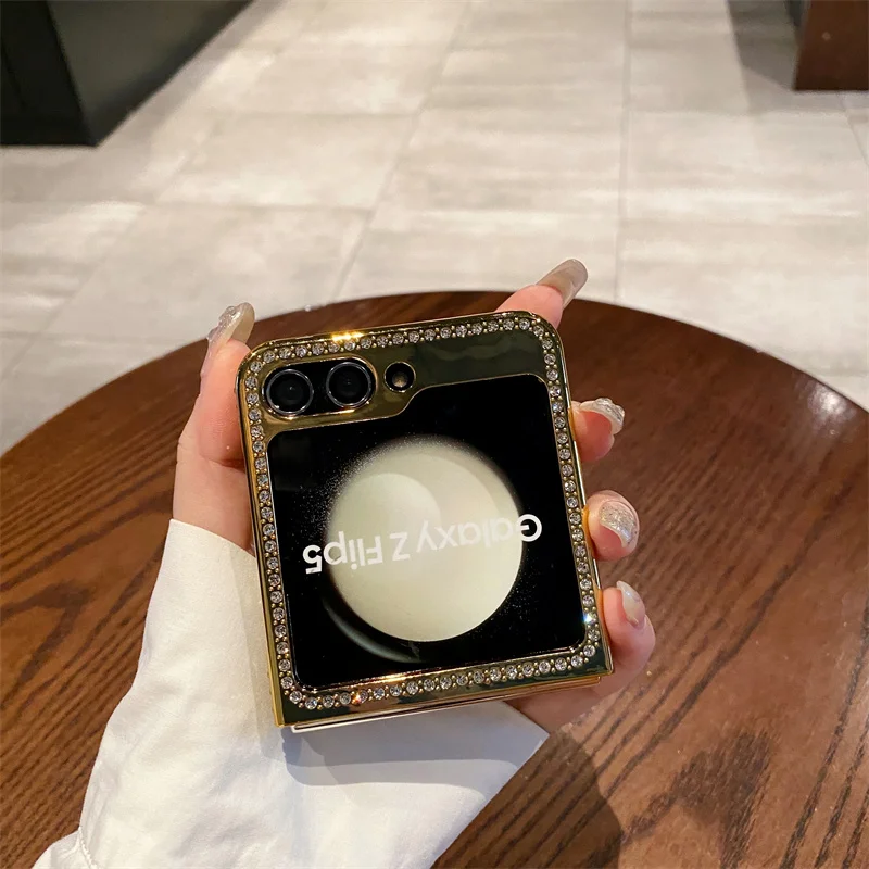 Bling Point drill Gold plating Phone Case For Samsung Galaxy ZFlip 6 5 4 3 Z Flip5 Flip4 Flip6 5G Shockproof Cover Glitter cases