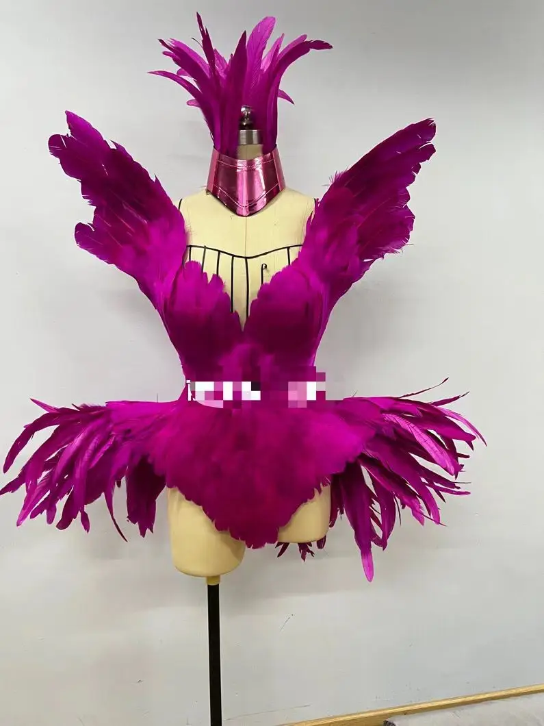 Feather Dress sexy Show Girl Luxury Women Singer Stage Costume Nightclub Bar festival carnival Outfit