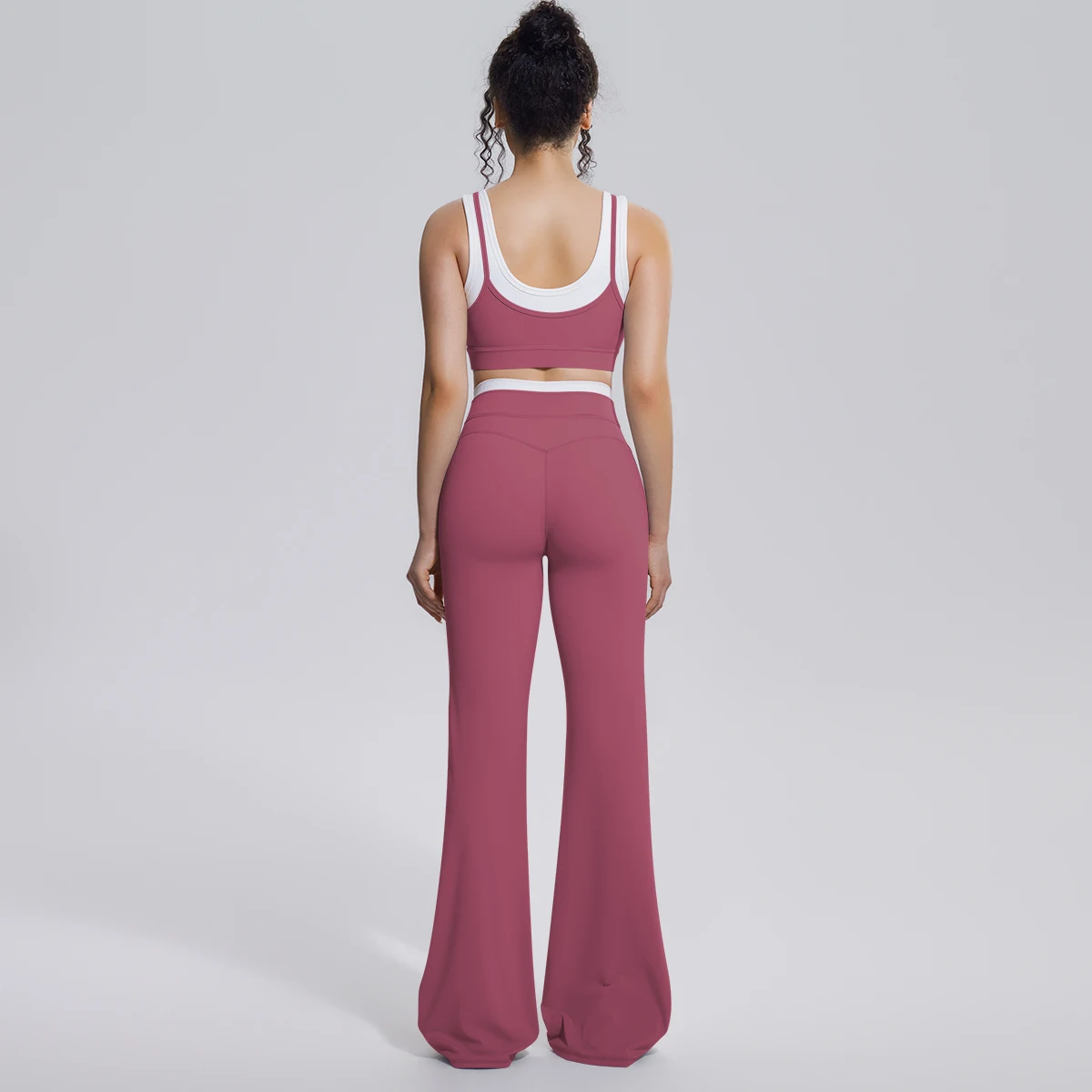 Neues Farbblock-Set mit Schönem Rücken-Yoga-BH und Weiten Hosen für Sommer, Fitness, Laufen und Workout, Hochelastisches, Lockeres Schlaghosen-Oberteil – Detail 25